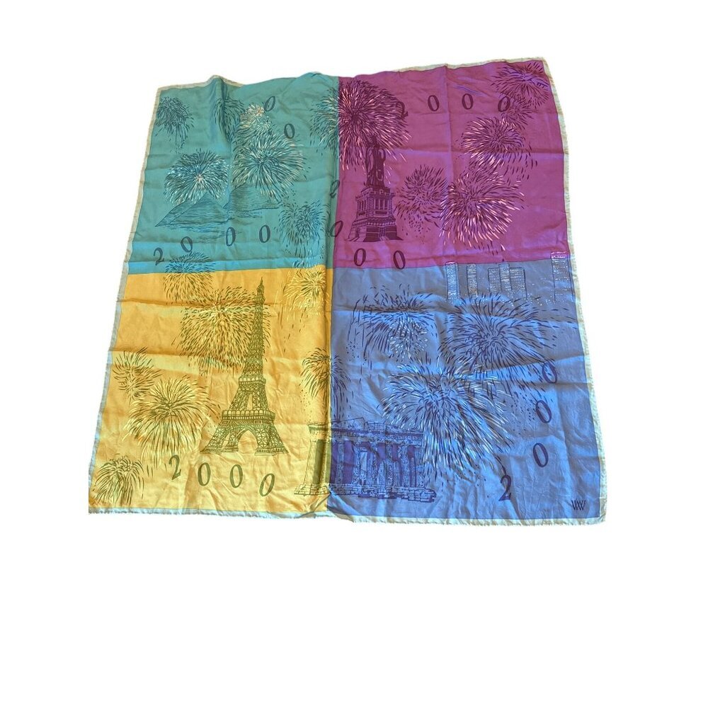 Worth Multicolor Silk‎ Scarf With 2000 Fireworks & Landmarks Design